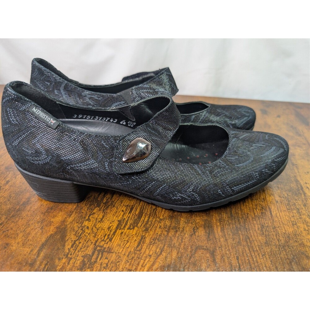 Mephisto Black Patterned Mary Jane Heels